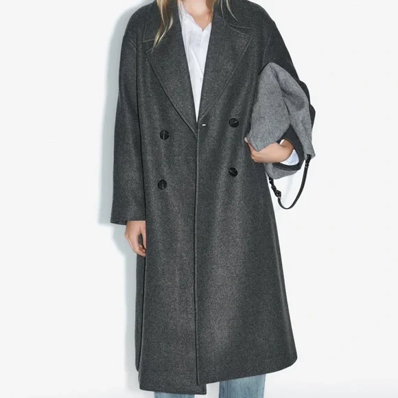 ウール　Ｌサイズ ZARA MANTECO コラボ ウール　チェスターコート ZARA Woman Manteco Wool Blend Long Coat with Lapel Collar